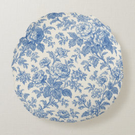 Almofada Redonda Blue and Cream Floral Toile de Jouy