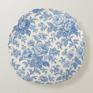 Almofada Redonda Blue and Cream Floral Toile de Jouy
