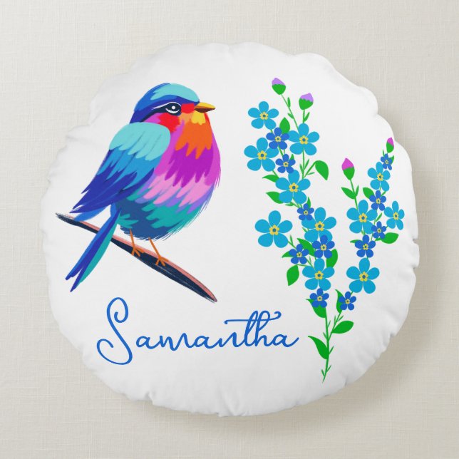 Almofada Redonda Blue Birdie Esquece-me de não ser Flor 60º anivers (Frente)