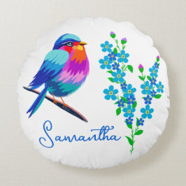 Almofada Redonda Blue Birdie Me Esqueça de Não Flor 90 Aniversário