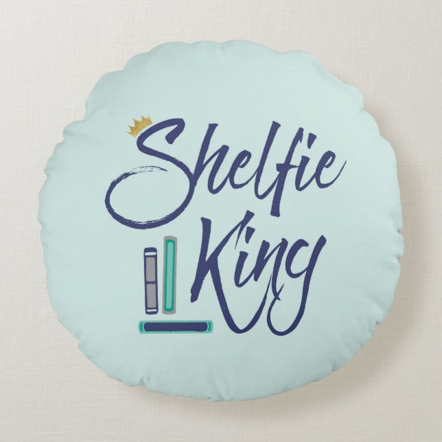 Almofada Redonda Blue Booklover Shelfie King (Frente)