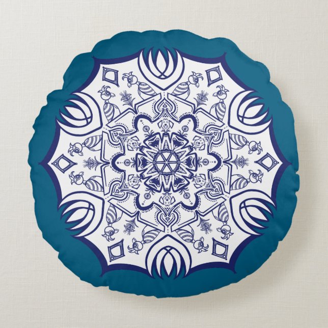 Almofada Redonda Blue China Mandela (Frente)