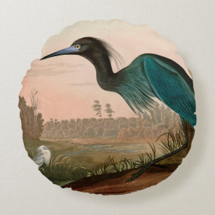 Almofada Redonda Blue Crane ou Heron Birds of America Audubon Impre