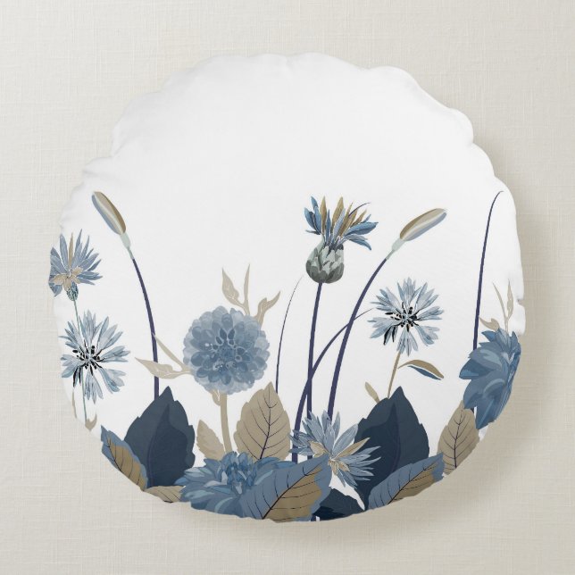 Almofada Redonda Blue Dahlias Cornflower (Frente)