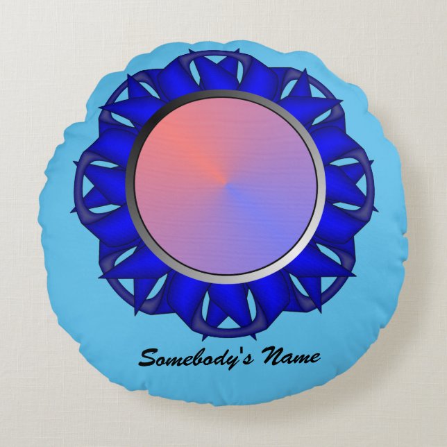 Almofada Redonda Blue Disk Ribbon por Kenneth Yoncich (Frente)