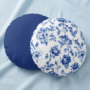 Almofada Redonda Blue Floral delfsoftware vintage estilo botânico