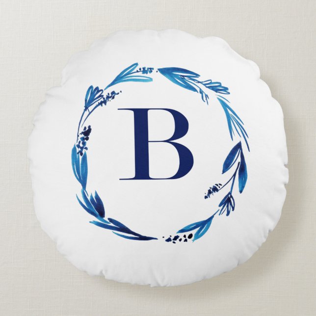 Almofada Redonda Blue Floral Wreath 'B' (Frente)