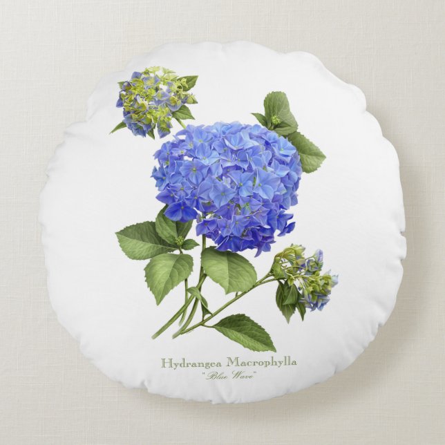 Almofada Redonda Blue Hydrangeas (Frente)