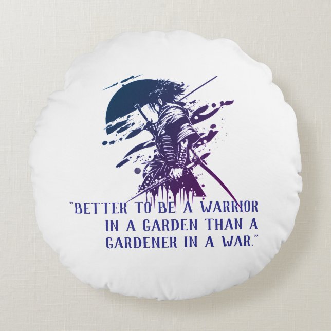 Almofada Redonda Blue Ink Samurai Warrior Custom Quote Round Pillow (Frente)