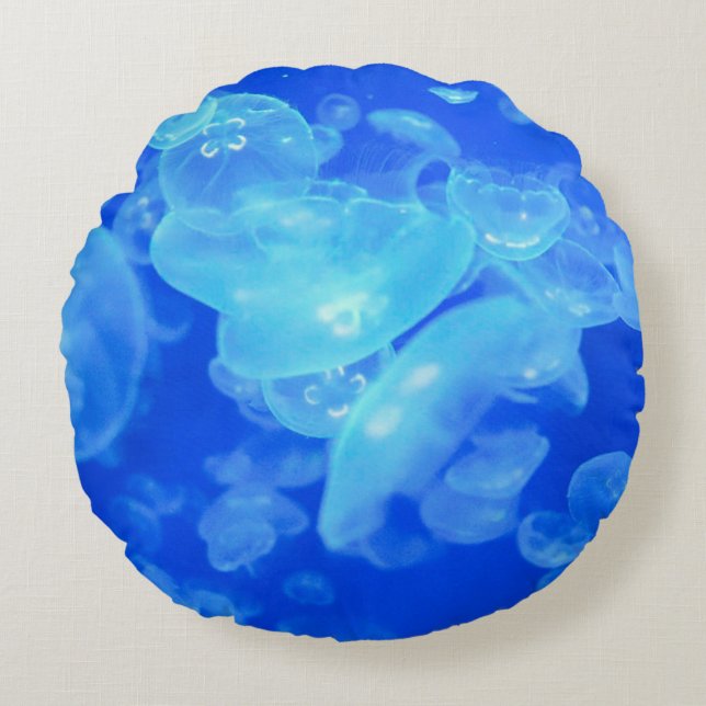 Almofada Redonda Blue ocean transparent jellyfish round pillow (Frente)