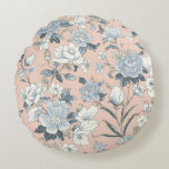 Almofada Redonda Blue Peonies Peach Botanical Vintage Floral<br><div class="desc">Blue Peonies Peach Botanical Vintage Floral Pattern Round Pillow</div>