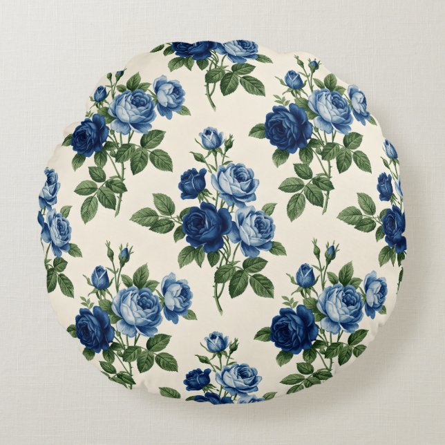 Almofada Redonda Blue Rose Floral Pattern (Frente)