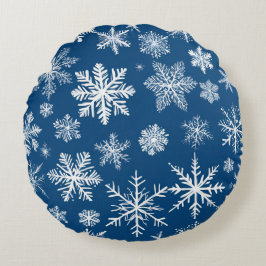 Almofada Redonda Blue Snowflakes Winter