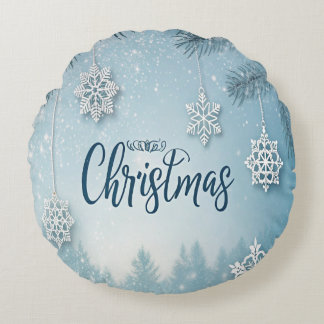 Almofada Redonda Blue Soft & Calm Christmas Snow Crystal Design- 