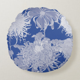 Almofada Redonda Blue White Vintage Chinoiserie Floral