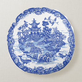 Almofada Redonda Blue Willow Isle of Turtles Whimsical Garden