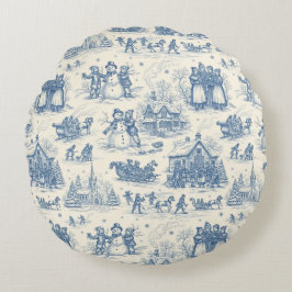 Almofada Redonda Blue Winter Toile Chinoiserie