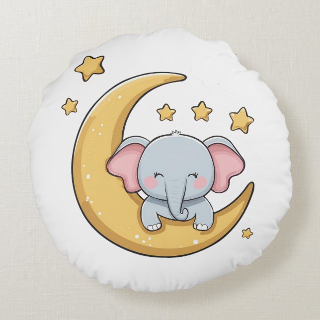 Almofada Redonda Boa noite elefante bebê sonolento (Verso)