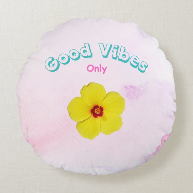 Almofada Redonda Boas Víblias Apenas Hibiscus Amarelo (Frente)