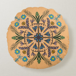 Almofada Redonda Boêmia Mandala Cor de Laranja Botânica Colorida