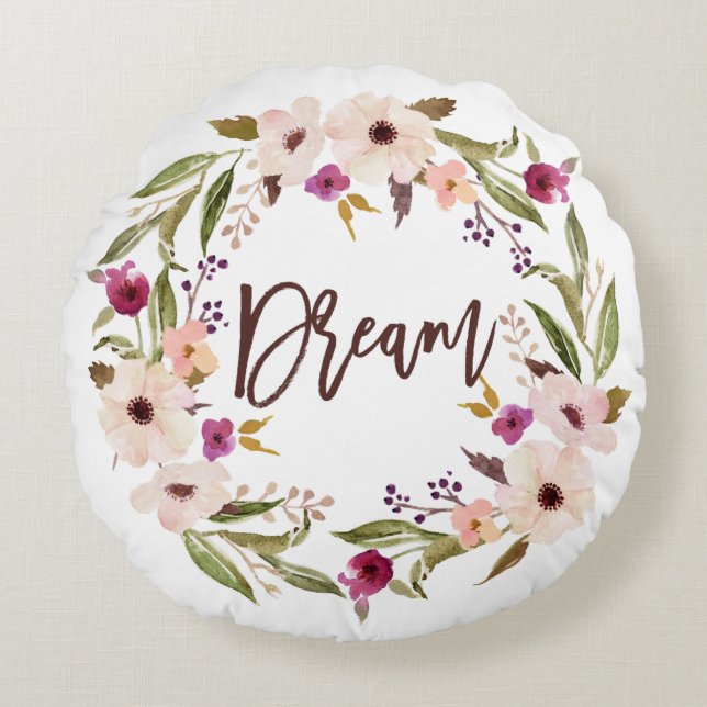 Almofada Redonda Bohemain Watercolor Floral Wreath | Script Dream (Frente)
