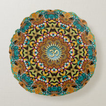 Bohemian Batik Mandala OM Yoga Round Cushion