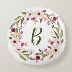 Almofada Redonda Bohemian Floral Wreath Monograma