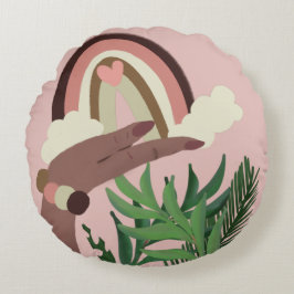 Almofada Redonda Bohemian Rainbow Tropical Floral Feminina