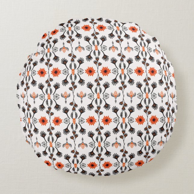 Almofada Redonda Bohemian striped floral: vinheta desenhada à mão. (Frente)