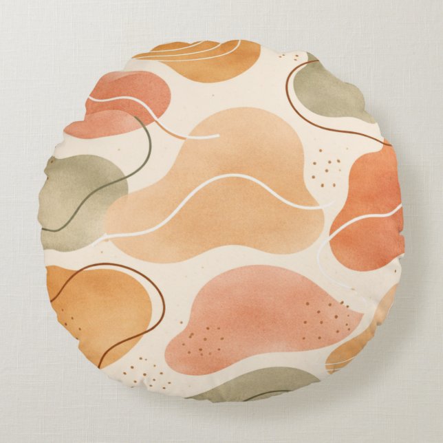 Almofada Redonda Boho Abstract Organic Shape Pillow - Earthy Terrac (Frente)