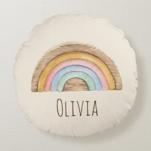 Almofada Redonda Boho baby Beige Watercolor Toys Round Travesseiro