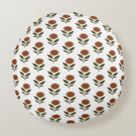 Almofada Redonda Boho Floral Branco e Castanho