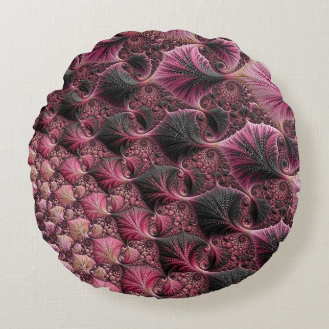 Almofada Redonda Boho Funky Eclectic Cor-de-rosa Abstrato Fractal (Frente)