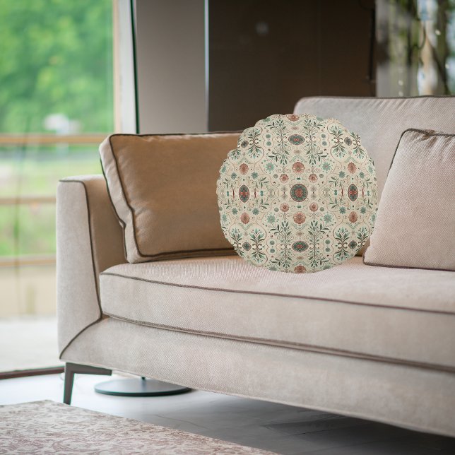 Almofada Redonda Boho Herb Pattern (Criador carregado)