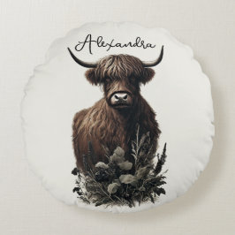Almofada Redonda Boho Highland Cow