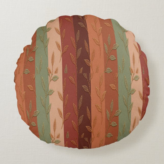 Almofada Redonda Boho Leaf Pattern Rustic Home Decor (Frente)