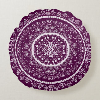 Almofada Redonda Boho Mandala Floral Ameixa