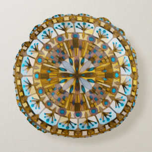 Almofada Redonda Boho Mosaico - Azulejo amarelo - Mel