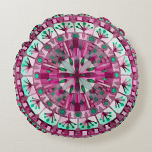 Almofada Redonda Boho Mosaico - Berry Rosa Azulejo -