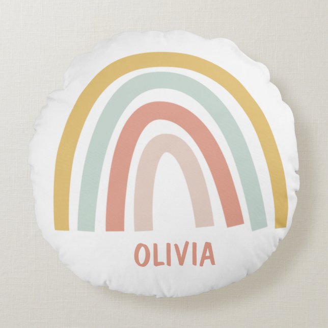 Almofada Redonda Boho Pastel Rainbow Personalizado (Frente)
