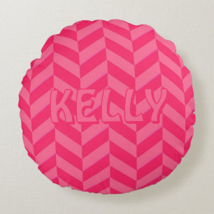 Almofada Redonda Boho Pink Chevron Ikat Inspirou o Ênfase Vermelho