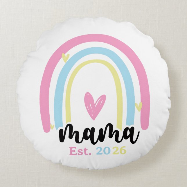 Almofada Redonda Boho Rainbow Custom Mama Est. Year Keepsake (Frente)
