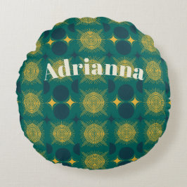 Almofada Redonda Boho Sun Moon Stars Baby Teal Yellow Personalizado