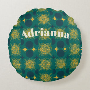 Almofada Redonda Boho Sun Moon Stars Baby Teal Yellow Personalizado