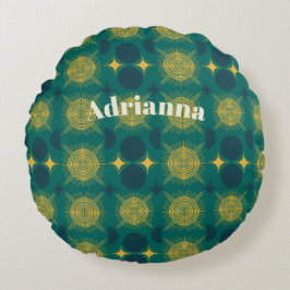 Almofada Redonda Boho Sun Moon Stars Baby Teal Yellow Personalizado