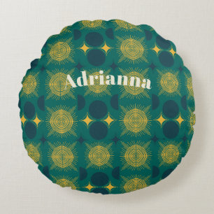 Almofada Redonda Boho Sun Moon Stars Baby Teal Yellow Personalizado