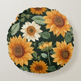 Almofada Redonda Boho Terracotta Vintage Sunflower Pattern