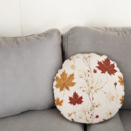 Almofada Redonda Boho Vintage Maple Deixa Padrão Floral De Inverno