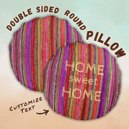 Almofada Redonda Boho Vintage Vermelho Violeta Listras Personalizad