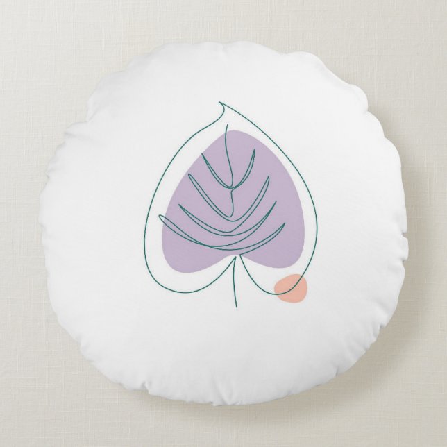Almofada Redonda Boho Zen Little Lilac Leaf (Frente)